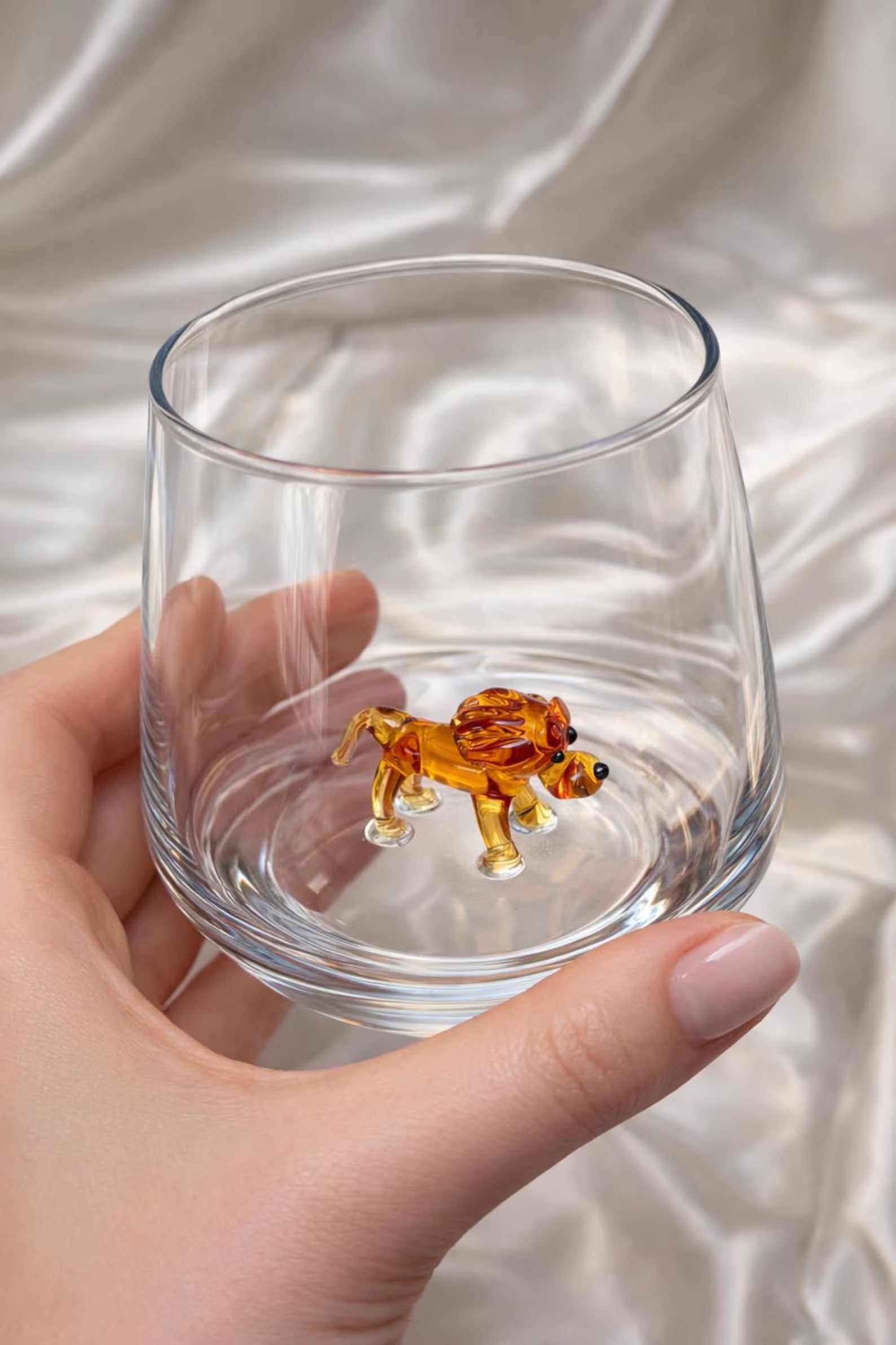 Handmade Lion Wine Glass – Figurine Animal Barware, Murano Style Cup