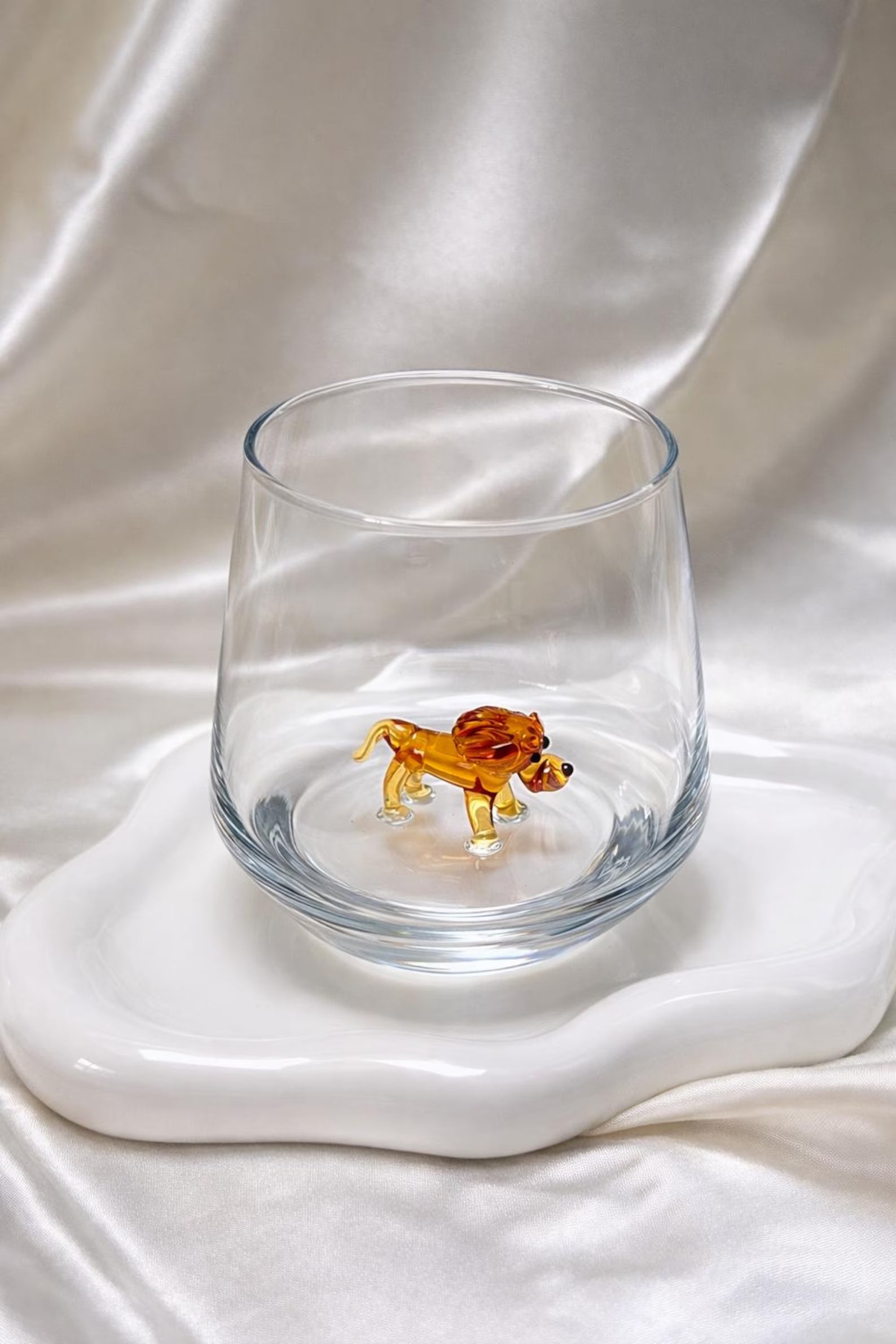 Handmade Lion Wine Glass – Figurine Animal Barware, Murano Style Cup