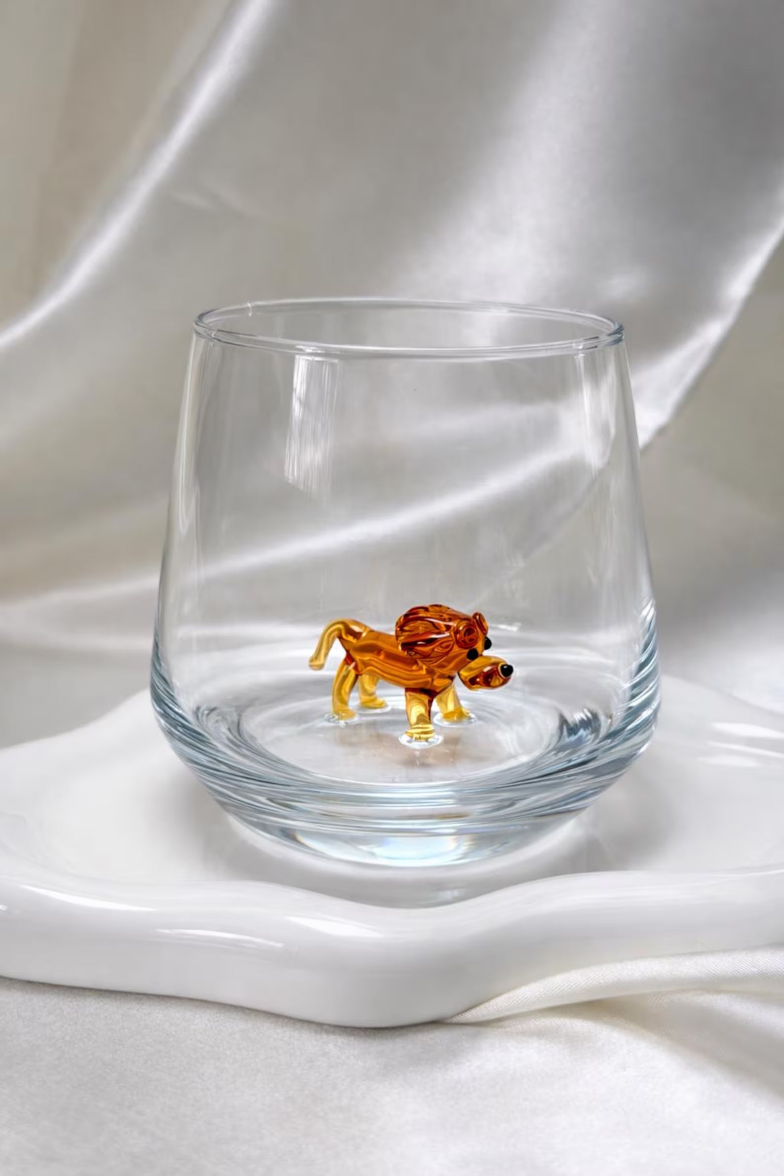 Handmade Lion Wine Glass – Figurine Animal Barware, Murano Style Cup