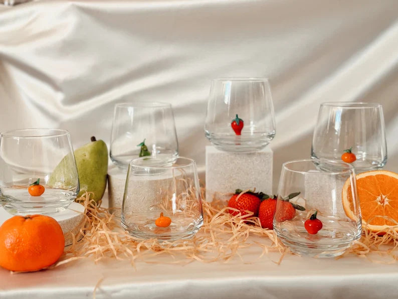 Fruit Glass Set – Colorful Handmade Murano Glassware, Unique Fruit Drinkware Gift