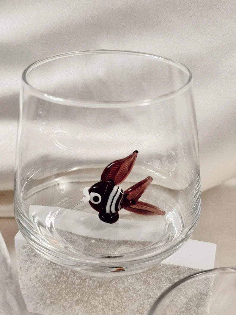 Tiny Fish Murano Glass Cups – Handmade Aquatic Drinkware, Unique Marine Lover Gift