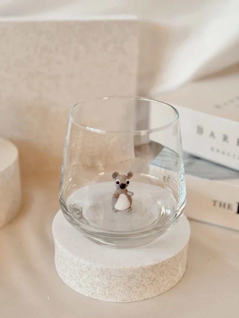 Tiny Koala Murano Glass Cups – Handmade Animal Drinkware, Unique Collectible Gift