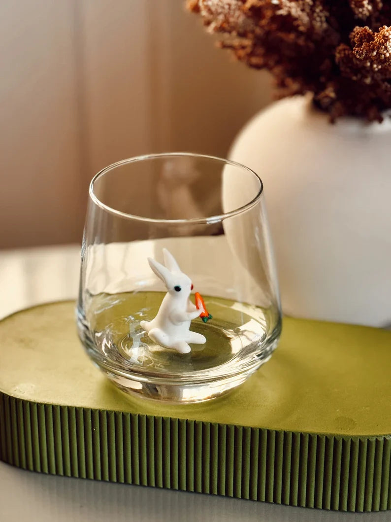 Tiny Rabbit Murano Glass Cups – Handmade Animal Drinkware, Unique Collectible Gift