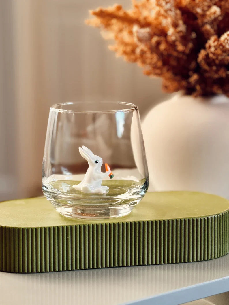 Tiny Rabbit Murano Glass Cups – Handmade Animal Drinkware, Unique Collectible Gift