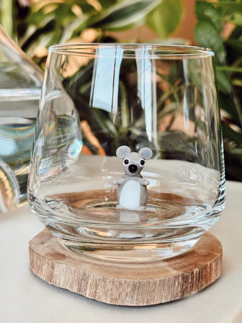 Tiny Koala Murano Glass Cups – Handmade Animal Drinkware, Unique Collectible Gift