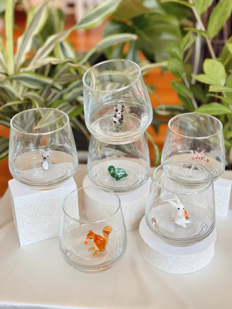 Tiny Koala Murano Glass Cups – Handmade Animal Drinkware, Unique Collectible Gift