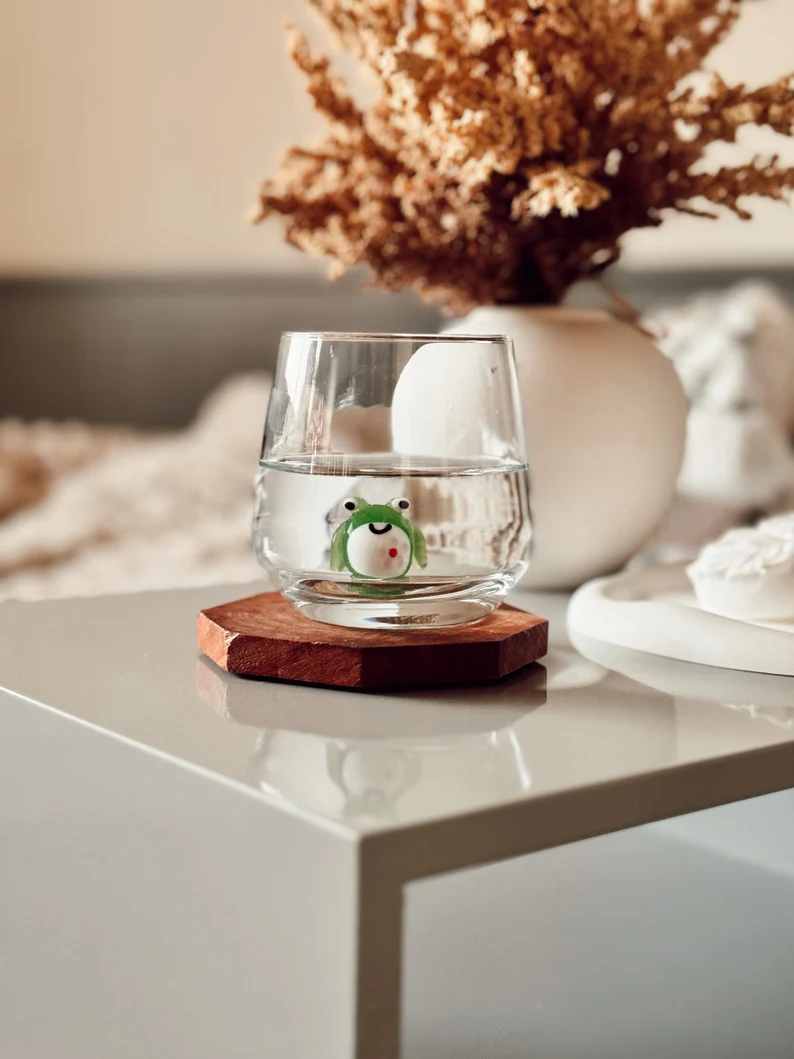 Tiny Frog Murano Glass Cups – Handmade Nature Drinkware, Unique Collectible Gift