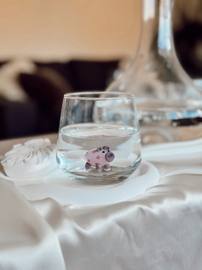 Tiny Pig Murano Glass Cups – Handmade Animal Drinkware, Unique Collectible Gift