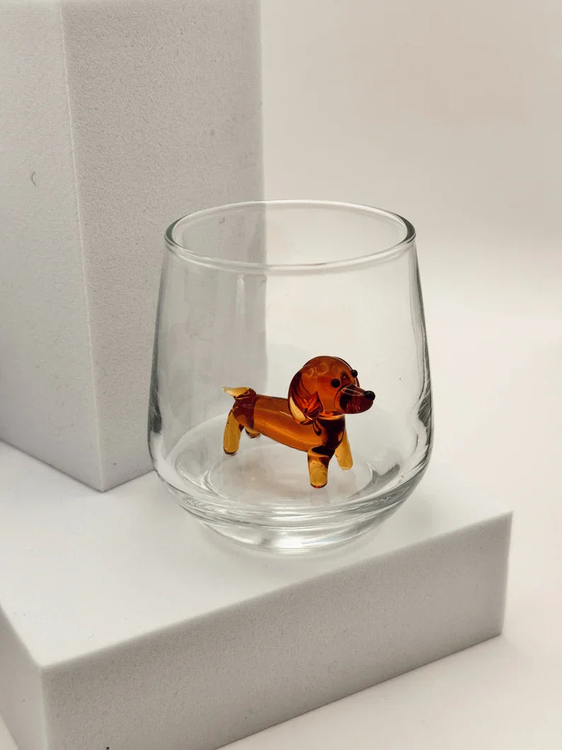 Dog Shot Glass Set – Handmade Murano Glass Drinkware Collection, Unique Animal Barware Gift