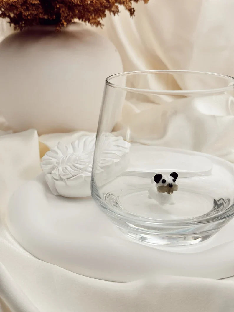 4-Piece Dog Wine Glass Set – Handmade Murano Glass Dog Drinkware, Unique Animal Stemless Glasses Gift