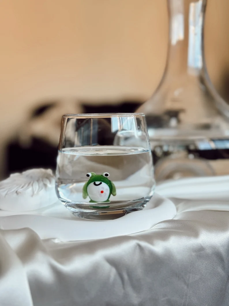 Tiny Frog Murano Glass Cups – Handmade Nature Drinkware, Unique Collectible Gift