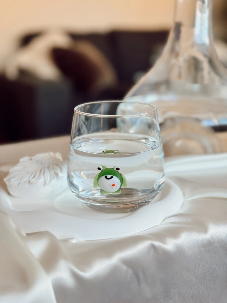 Tiny Frog Murano Glass Cups – Handmade Nature Drinkware, Unique Collectible Gift