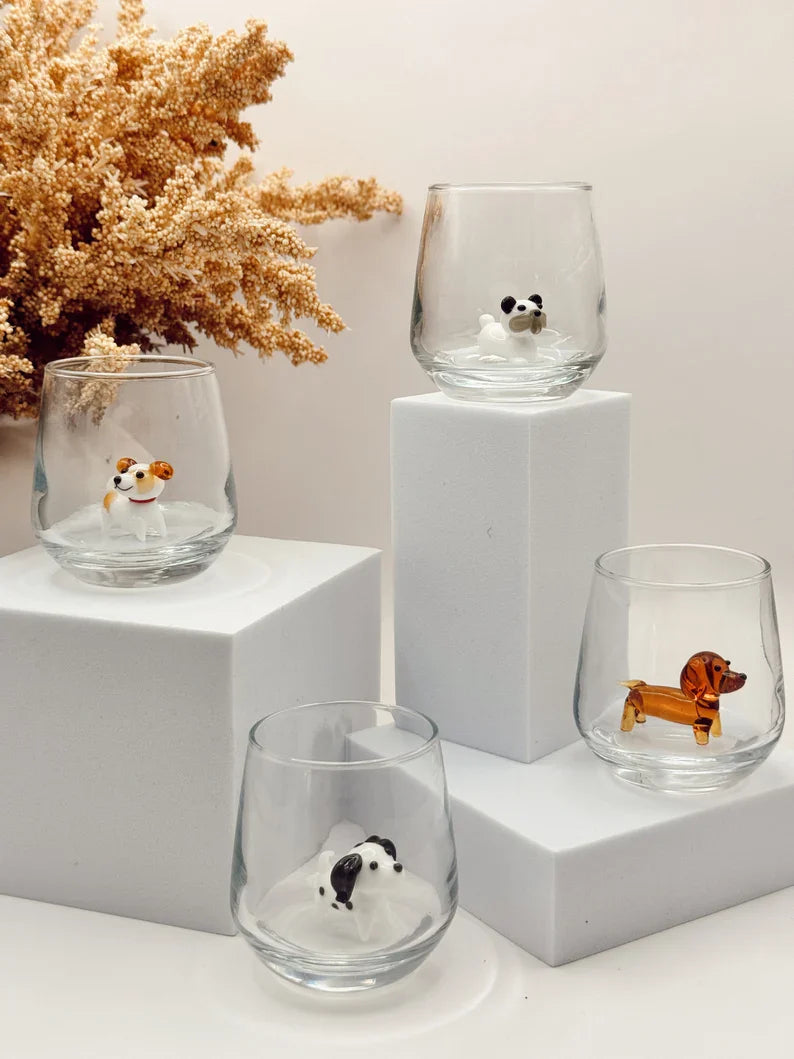 Dog Shot Glass Set – Handmade Murano Glass Drinkware Collection, Unique Animal Barware Gift