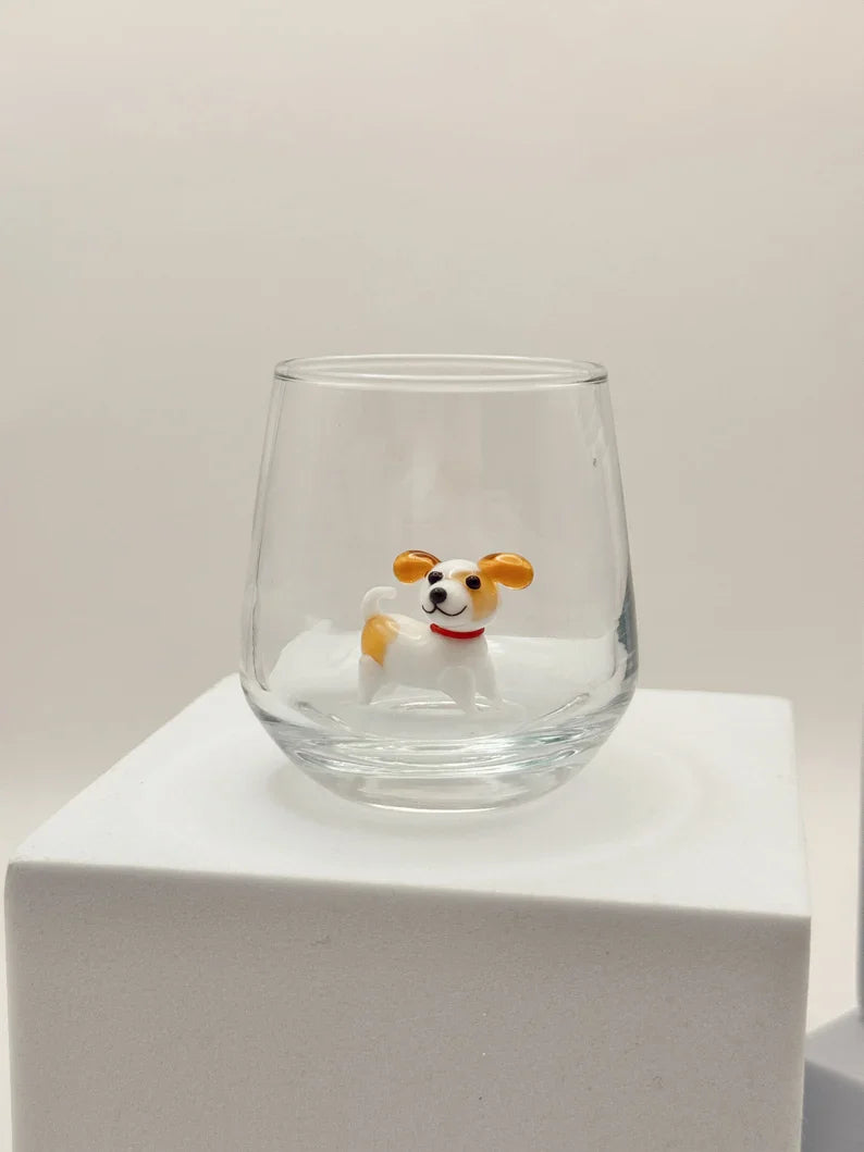 Dog Shot Glass Set – Handmade Murano Glass Drinkware Collection, Unique Animal Barware Gift