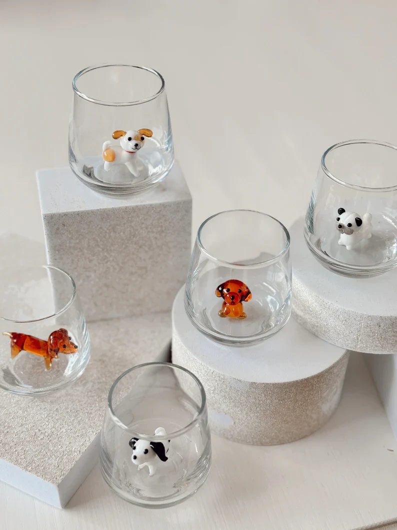 -Piece Dog Shot Glass Set – Handmade Murano Glass Shot Glasses, Unique Animal Barware Gift