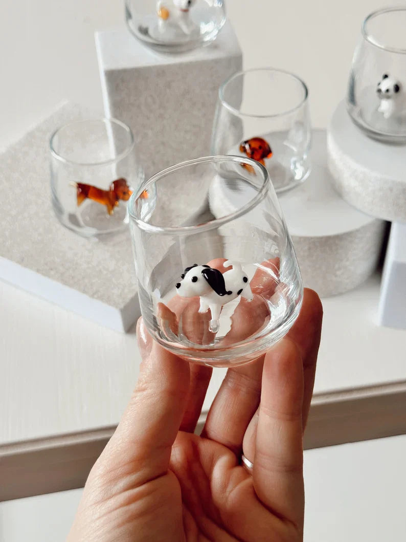 -Piece Dog Shot Glass Set – Handmade Murano Glass Shot Glasses, Unique Animal Barware Gift