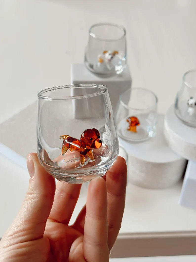 -Piece Dog Shot Glass Set – Handmade Murano Glass Shot Glasses, Unique Animal Barware Gift
