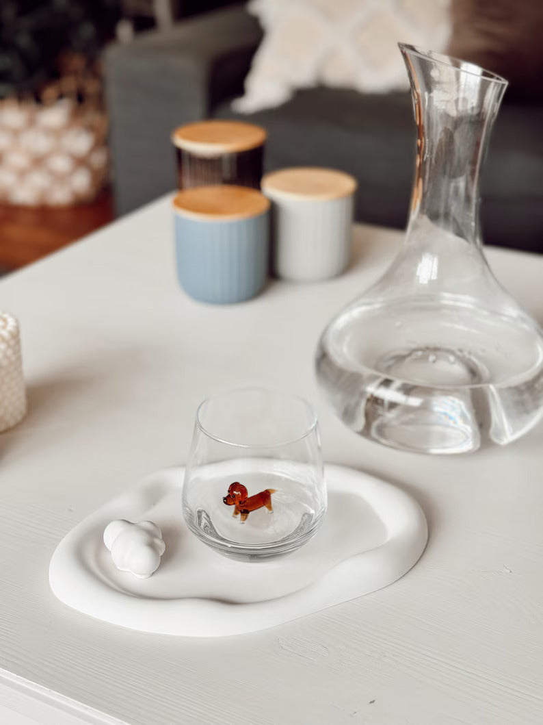 Tiny Dachshund Murano Glass Cups – Handmade Dog Drinkware, Unique Gift for Dog Lovers