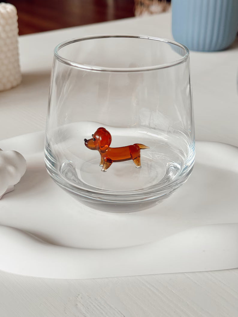 Tiny Dachshund Murano Glass Cups – Handmade Dog Drinkware, Unique Gift for Dog Lovers