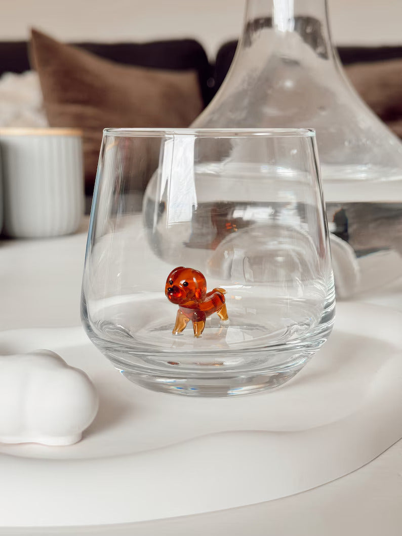 Tiny Dachshund Murano Glass Cups – Handmade Dog Drinkware, Unique Gift for Dog Lovers