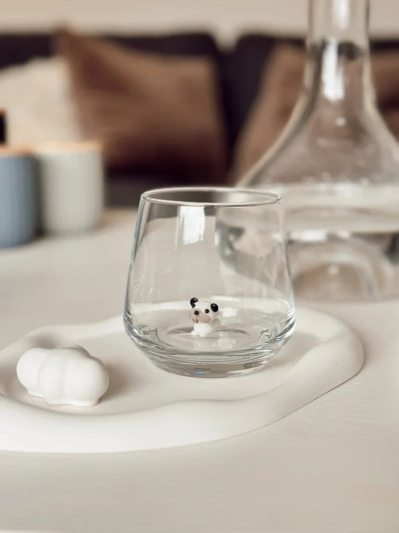 Tiny Bulldog Murano Glass Cups – Handmade Dog Drinkware, Unique Gift for Dog Lovers