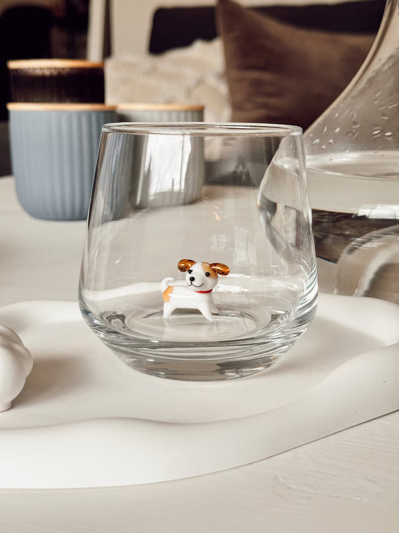 Tiny Jack Russell Terrier Murano Glass Cups – Handmade Artisan Dog Drinkware, Unique Gift