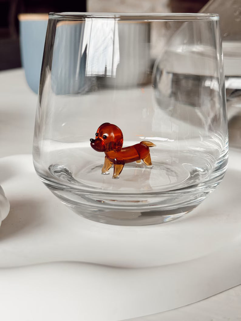 Tiny Dachshund Murano Glass Cups – Handmade Dog Drinkware, Unique Gift for Dog Lovers