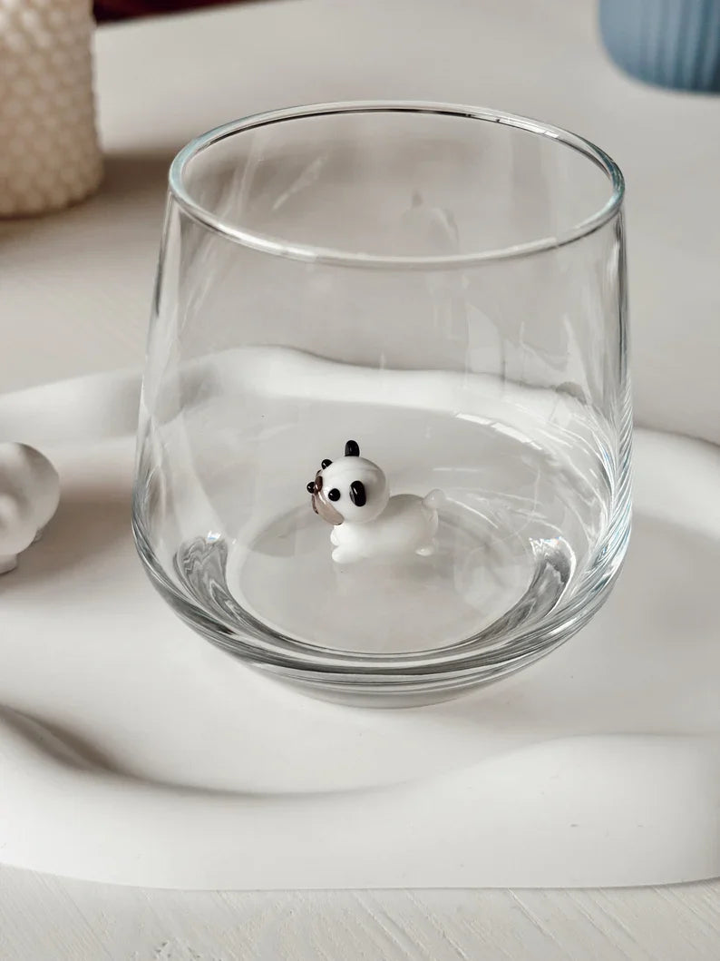 Tiny Bulldog Murano Glass Cups – Handmade Dog Drinkware, Unique Gift for Dog Lovers