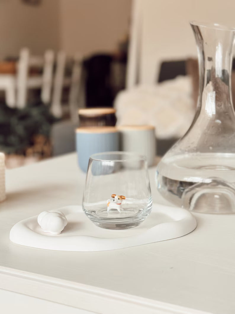 Tiny Jack Russell Terrier Murano Glass Cups – Handmade Artisan Dog Drinkware, Unique Gift