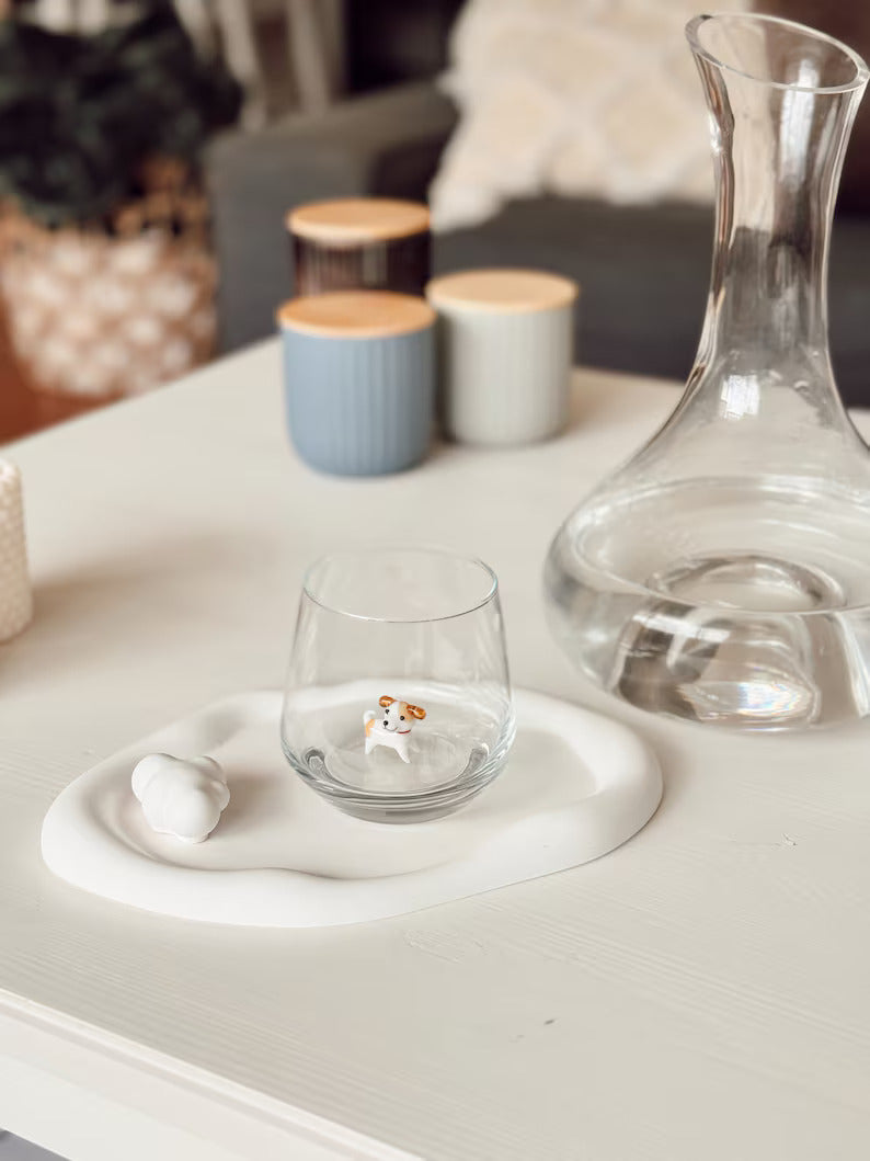 Tiny Jack Russell Terrier Murano Glass Cups – Handmade Artisan Dog Drinkware, Unique Gift