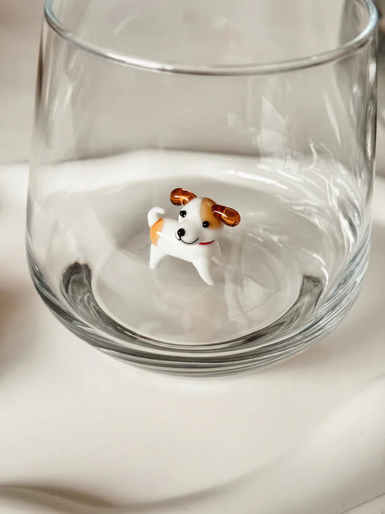 Tiny Jack Russell Terrier Murano Glass Cups – Handmade Artisan Dog Drinkware, Unique Gift
