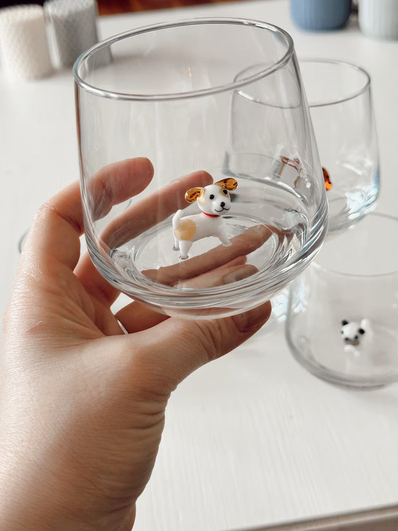 Tiny Jack Russell Terrier Murano Glass Cups – Handmade Artisan Dog Drinkware, Unique Gift