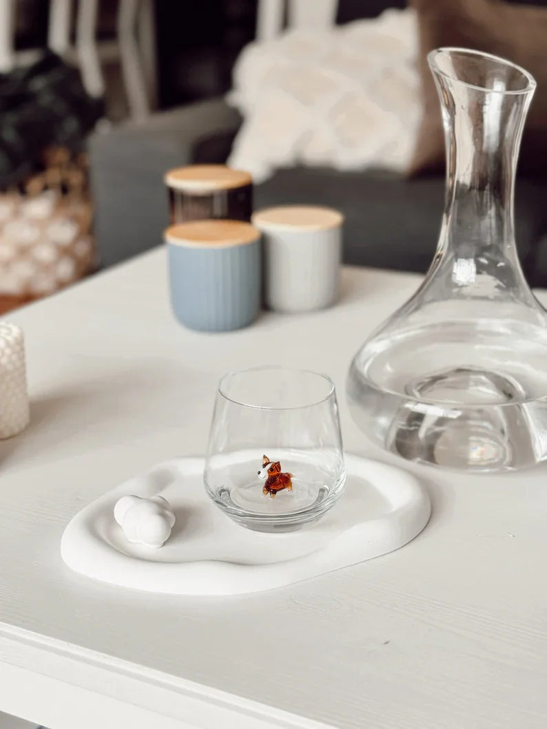 Tiny Corgi Murano Glass Cups – Handmade Artisan Dog Drinkware, Unique Gift for Dog Lovers