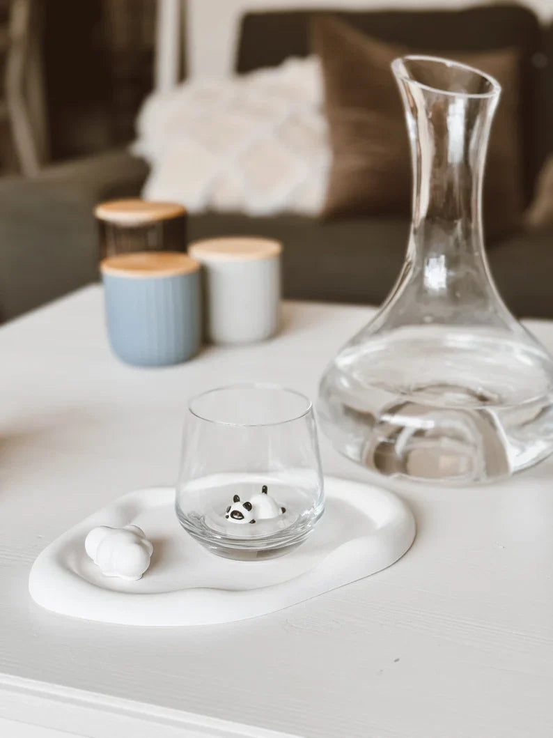 Tiny Lazy Panda Murano Glass Cups – Handmade Animal Drinkware, Unique Collectible Gift