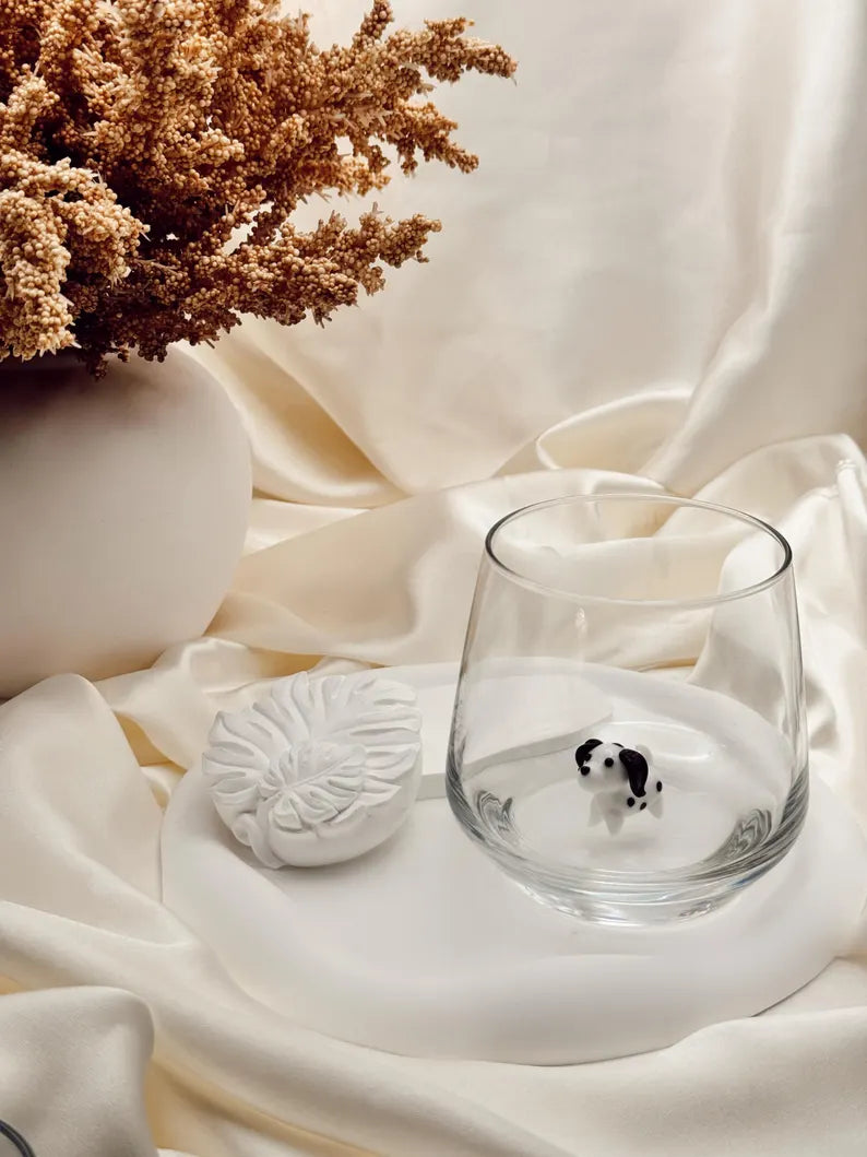Tiny Dalmatian Murano Glass Cups – Handmade Dog Drinkware, Unique Gift for Dog Lovers