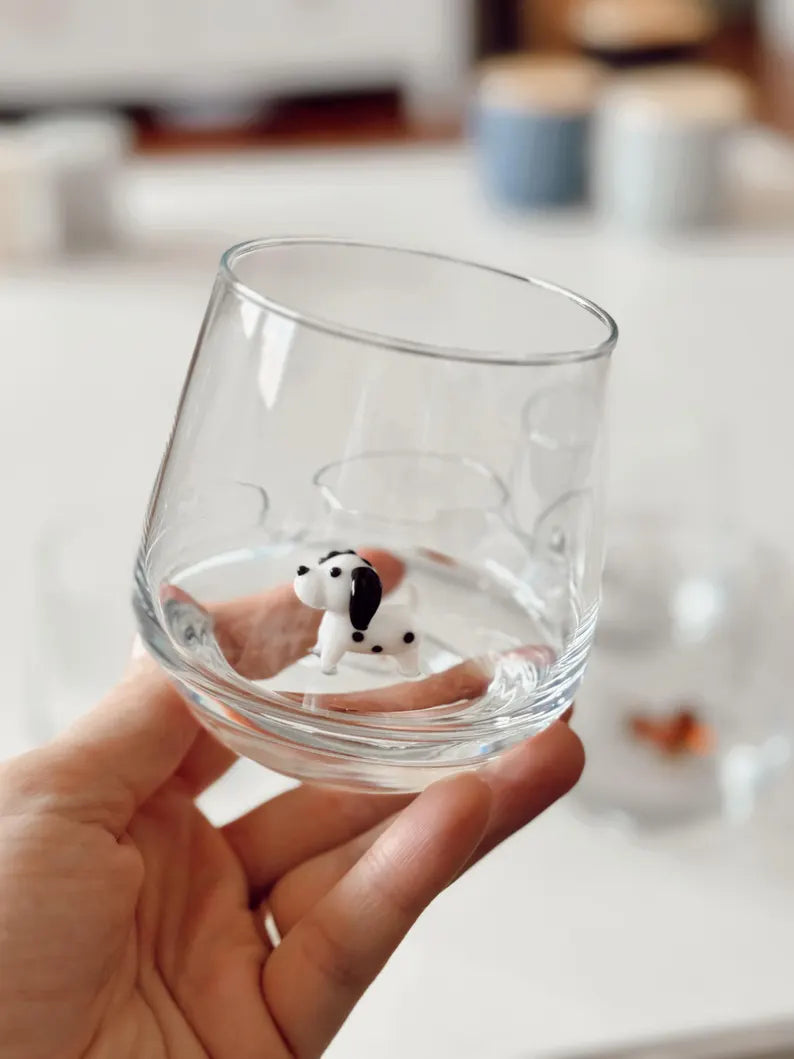 Tiny Dalmatian Murano Glass Cups – Handmade Dog Drinkware, Unique Gift for Dog Lovers