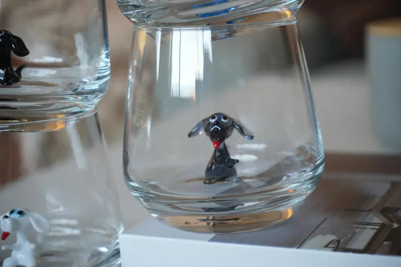 Set of 4 Silly Dog Murano Glass Figures – Handmade Animal Collectibles, Unique Gift for Dog Lovers