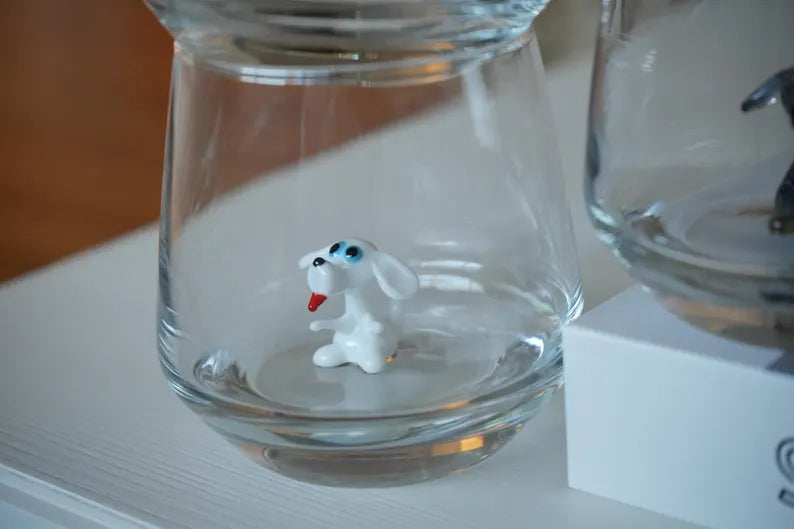 Set of 4 Silly Dog Murano Glass Figures – Handmade Animal Collectibles, Unique Gift for Dog Lovers