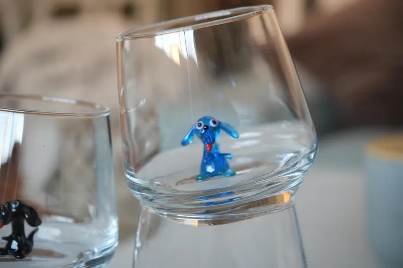 Set of 4 Silly Dog Murano Glass Figures – Handmade Animal Collectibles, Unique Gift for Dog Lovers