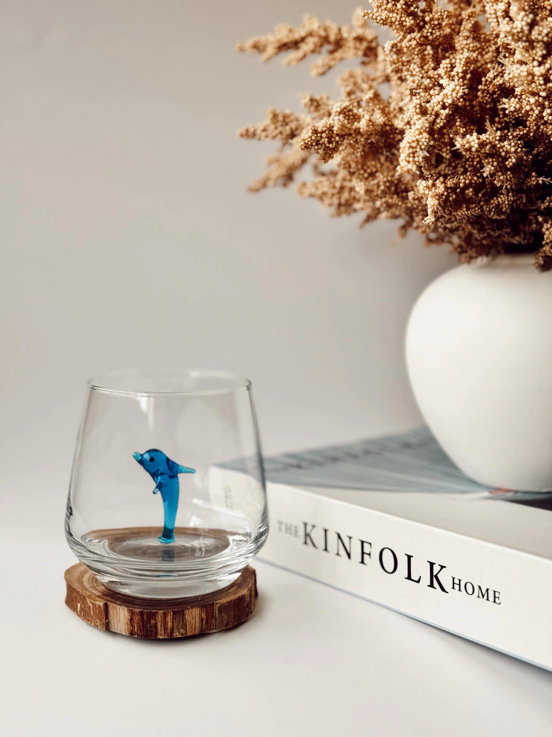 Ocean Figurine Glass Set of 3 Handmade Murano Glass Cups Dolphin, Seahorse Fish Glasses Unique Ocean Lover Gift Coastal Drinkware Set of 3