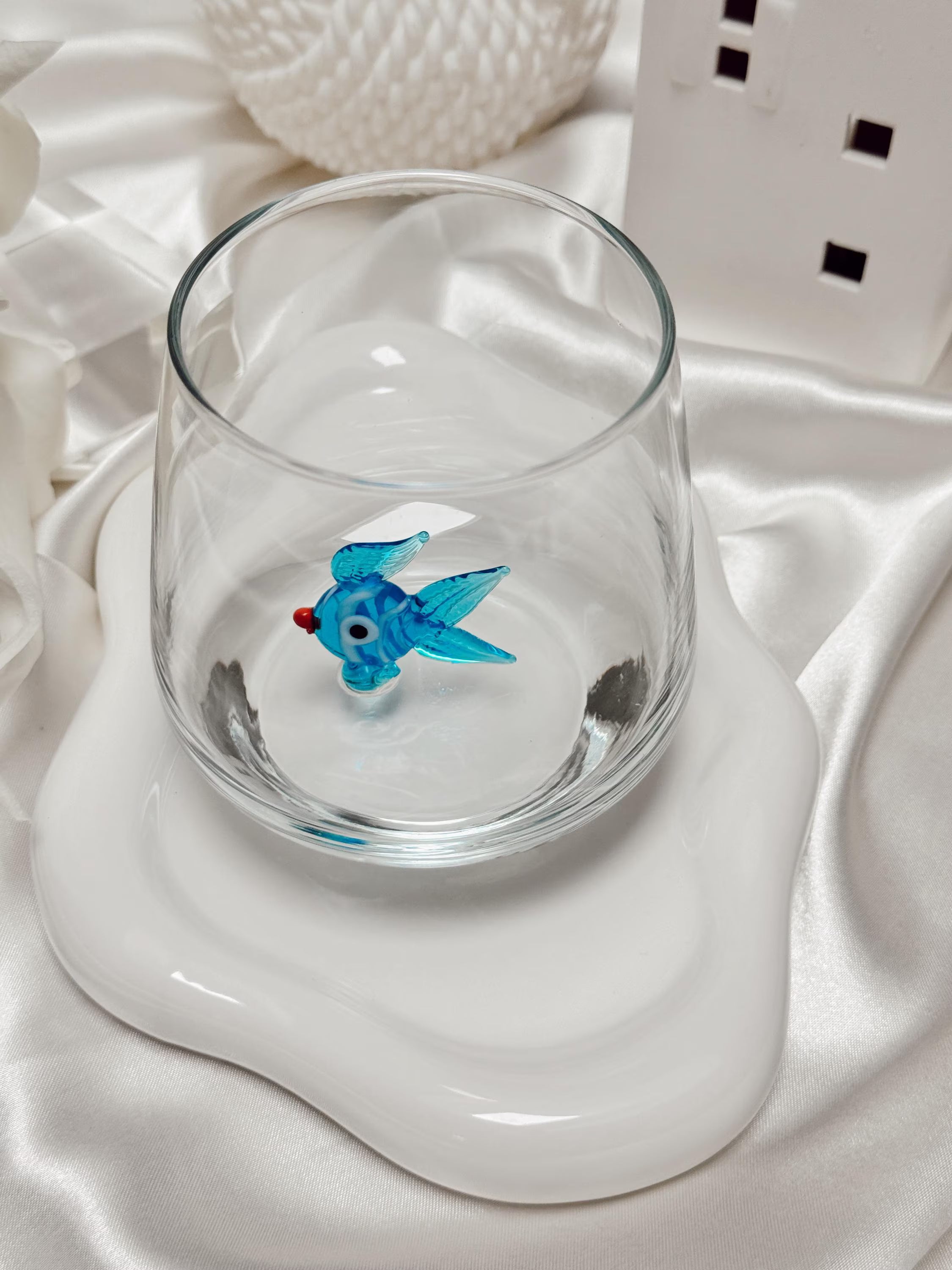 Ocean Figurine Glass Set of 3 Handmade Murano Glass Cups Dolphin, Seahorse Fish Glasses Unique Ocean Lover Gift Coastal Drinkware Set of 3